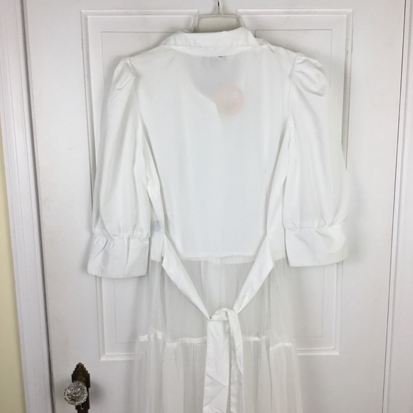THREAD STORY Sheer White Long Mesh Top - Picture 6 of 8